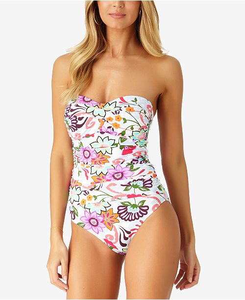 Anne Cole Fleetwood Floral Print Twist Bandeau One Piece Swimsuit
