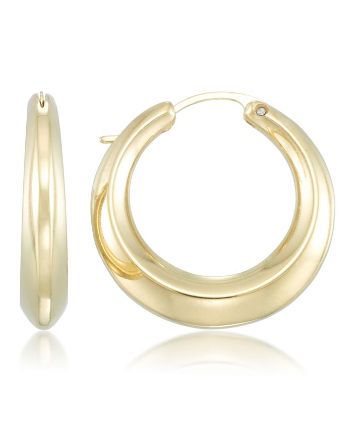 Signature Gold Diamond Accent Polished KnifeEdge Hoop Earrings in 14k