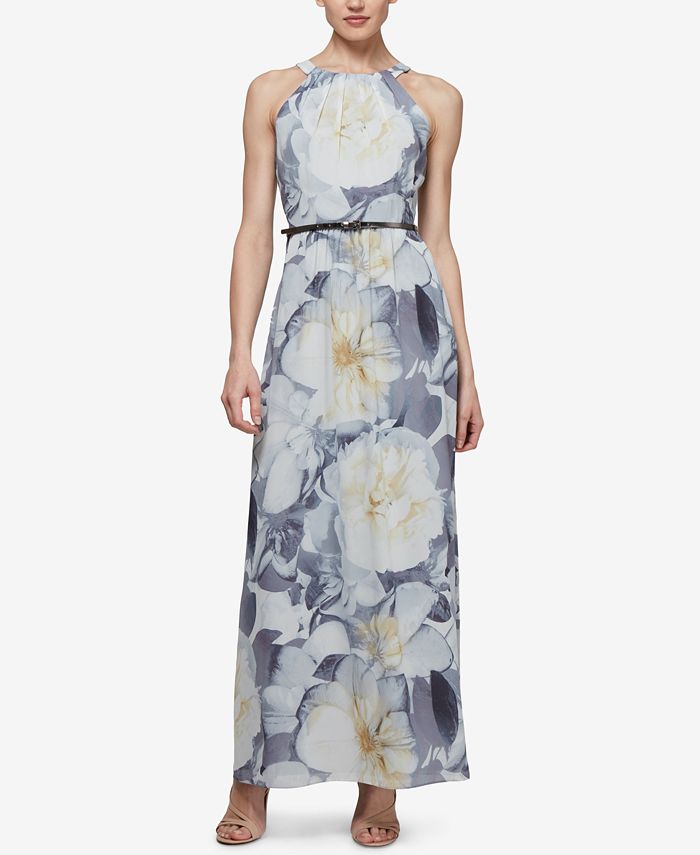 SL Fashions Women's Floral Print Maxi Dress Yellow Size16