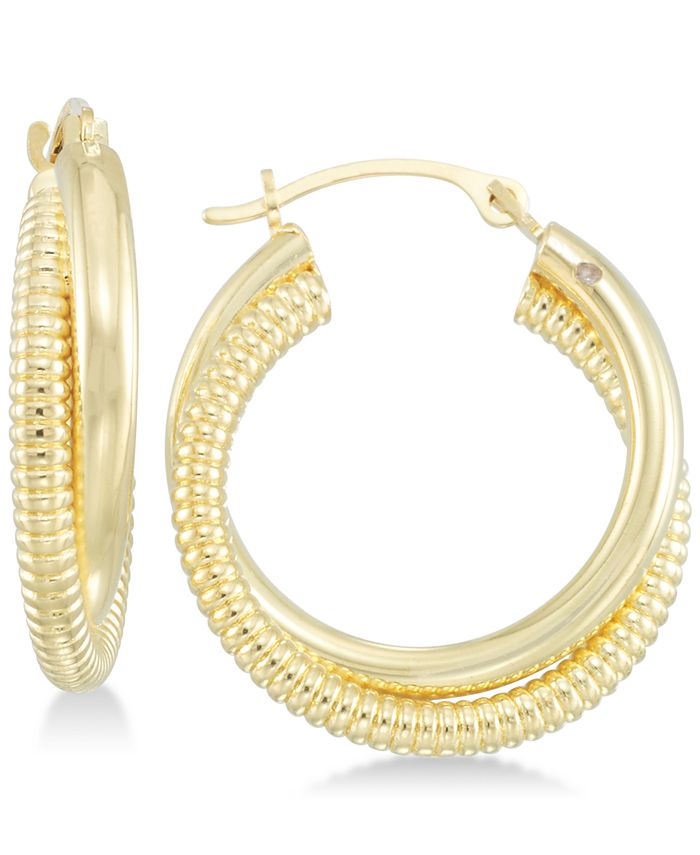 Signature Gold Diamond Accent Interlocking Hoop Earrings in 14k Gold