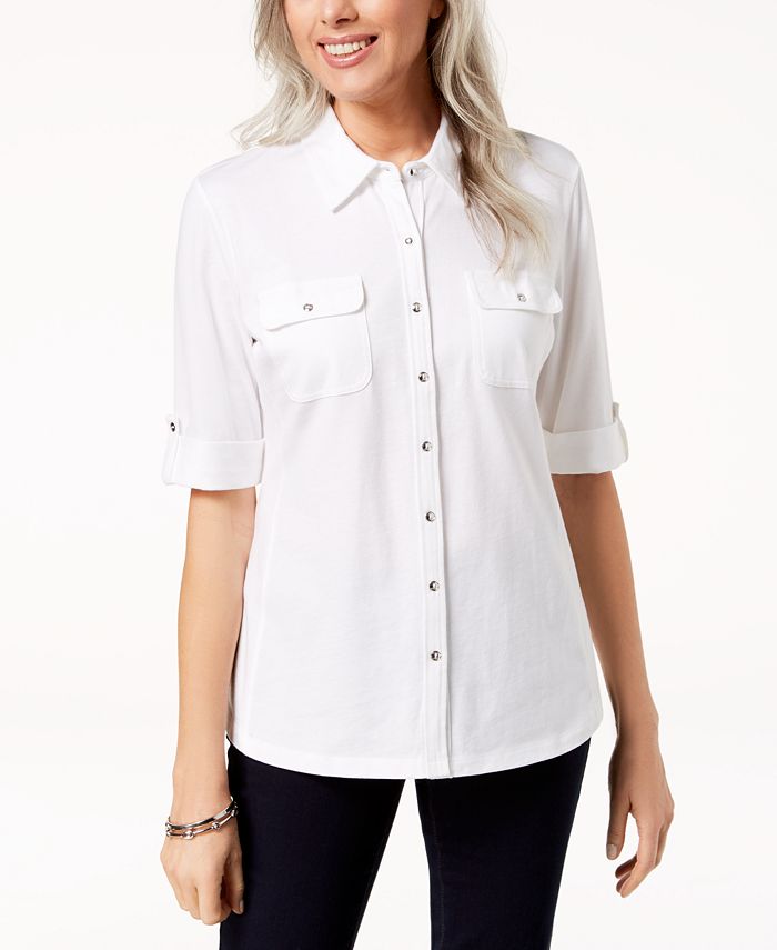 Karen Scott ElbowLength RollTabSleeve Shirt, Created for Macy's Macy's