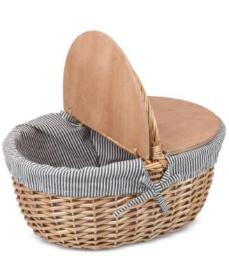 Country Navy & White Striped Picnic Basket