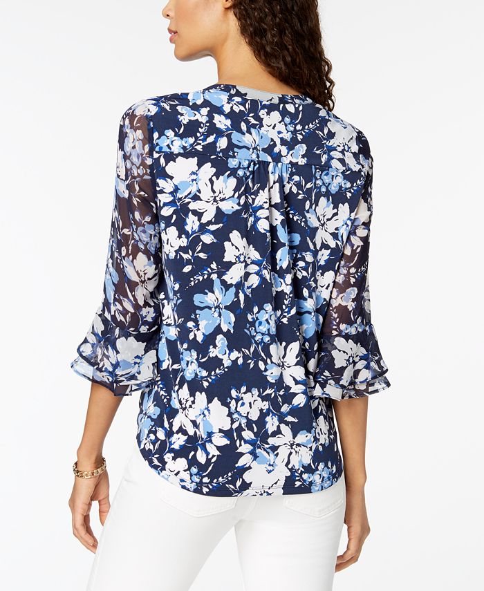 Charter Club Petite Printed Pleated Top, Created for Macy's & Reviews Tops Petites Macy's