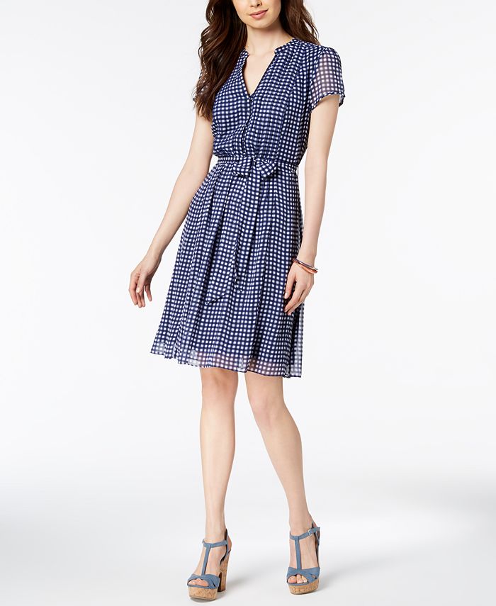 MSK Checkered Belted Dress - Macy's