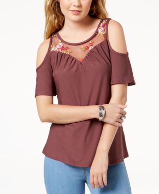 Ultra Flirt - Juniors' Embroidered Cold-Shoulder Top