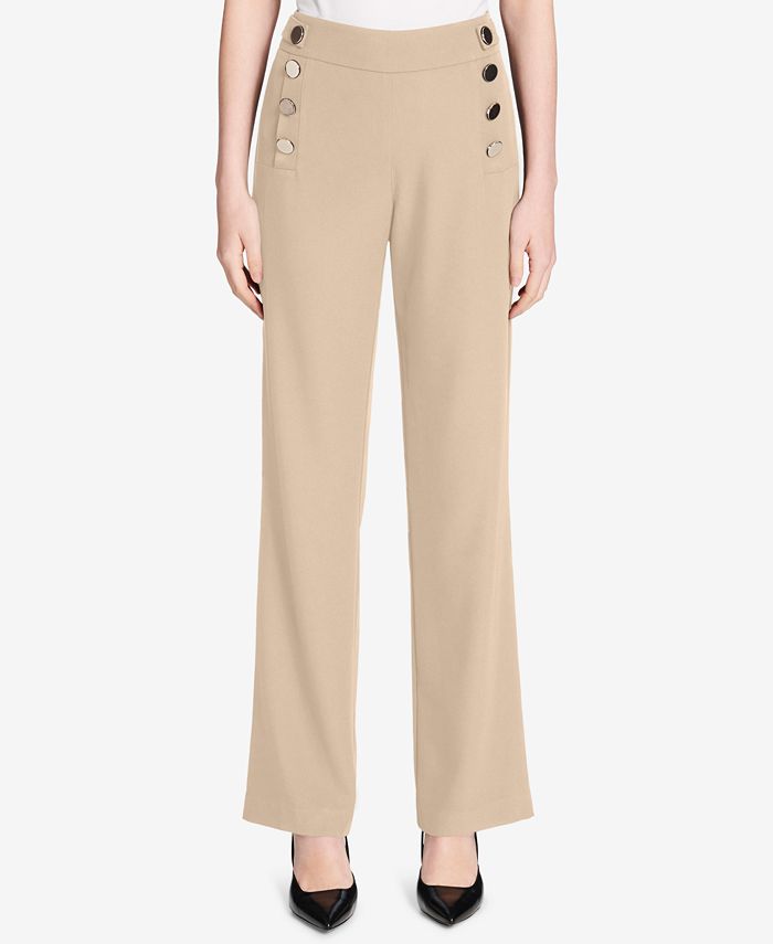 Calvin Klein Jumbo-Button Wide-Leg Pants - Macy's