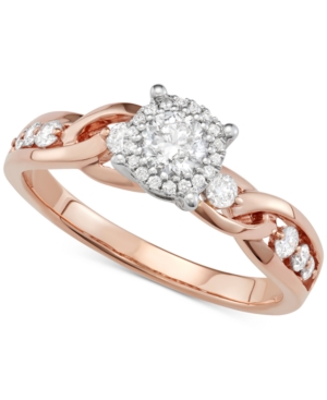 image of Diamond Crossover Halo Engagement Ring (5/8 ct. t.w.) in 14k Rose & White Gold
