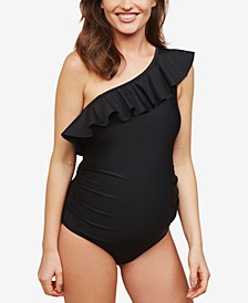 Beach Bump™ Ruffle-Front One-Shoulder Maternity UPF 50+ Swimsuit 