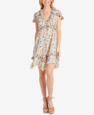Jessica Simpson - Juniors' Floral-Print Ruffle-Trim Dress