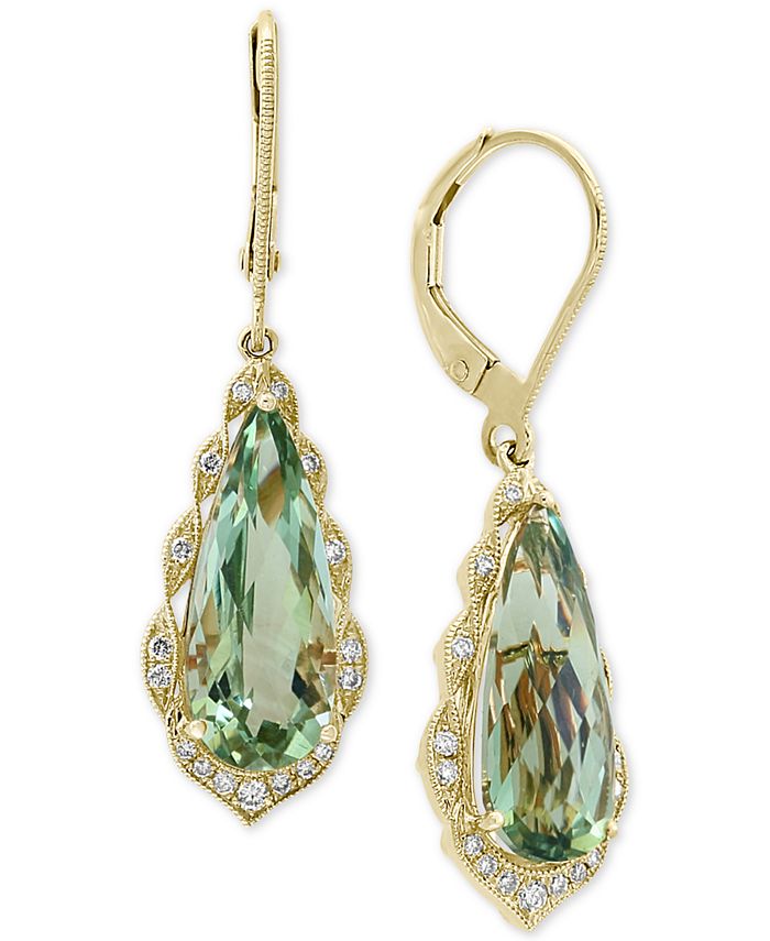 EFFY Collection - Green Quartz (5-9/10 ct. t.w.) & Diamond (1/6 ct. t.w.) Drop Earrings in 14k Gold