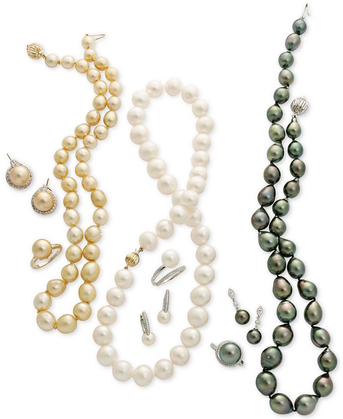 Macy's - Tahitian Pearl (8mm) and Diamond Accent Earrings in 14k White Gold