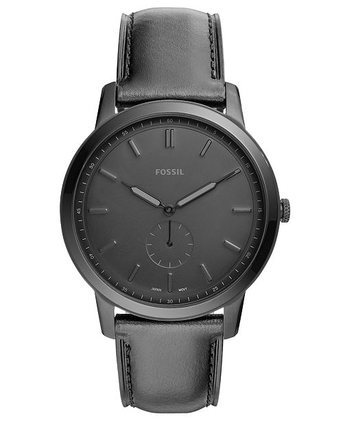 Fossil Men S Minimalist Black Leather Strap Watch 44mm Reviews Watches Jewelry Watches Macy S