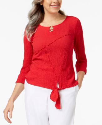 Alfred Dunner - Keyhole Tie-Front Blouse