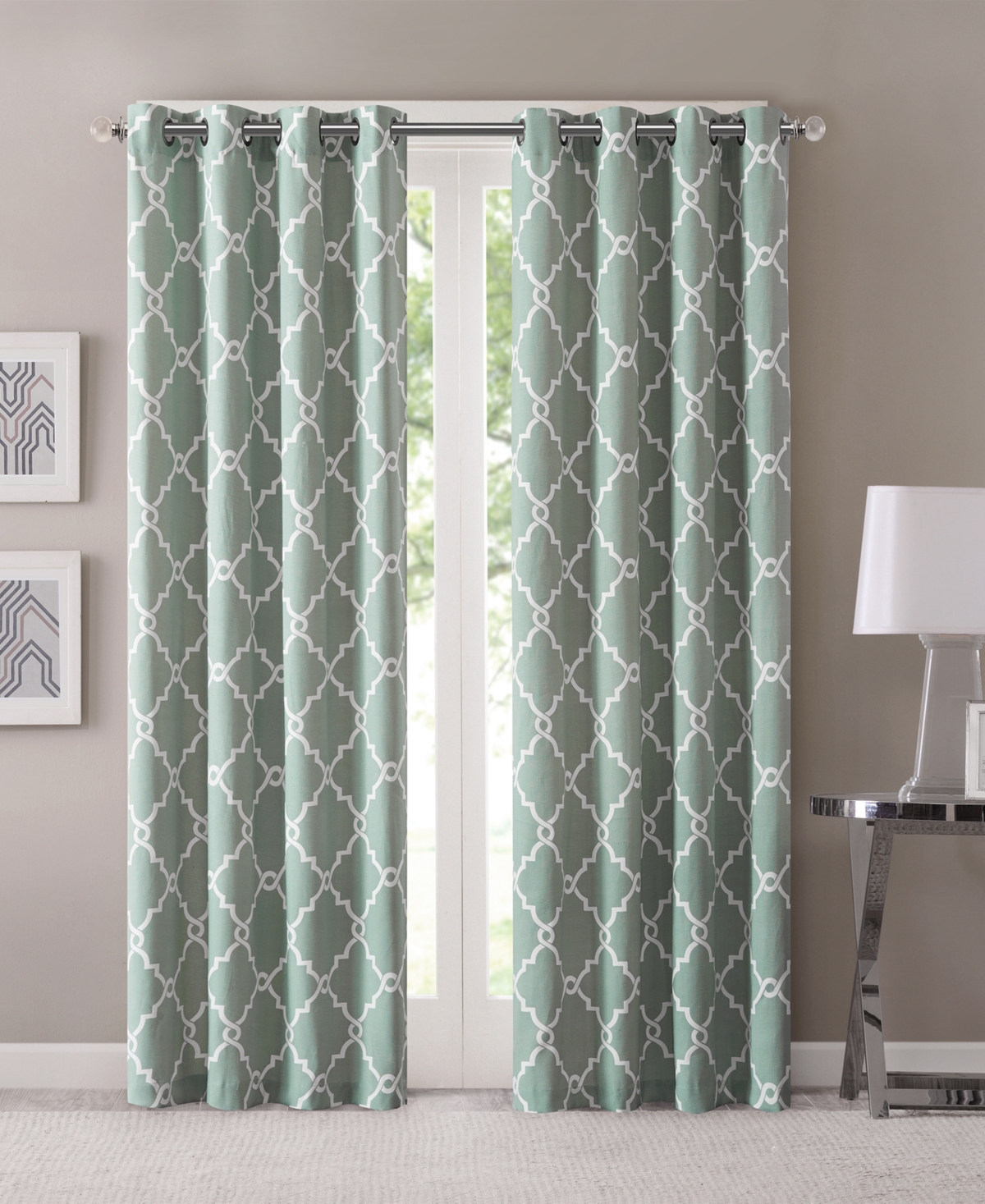 Madison Park Saratoga Fretwork Print Single Window Curtain Panel for Bedroom, Grommet Top Design Single Curtain for Living Room, Width 50 length 95 in