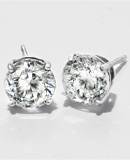 Macy S Diamond Stud Earrings In 14k White Gold 3 Ct T W
