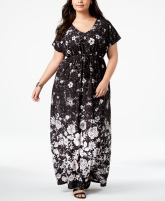 Style & Co Plus Size Printed Empire-Waist Maxi Dress, Created for Macy ...