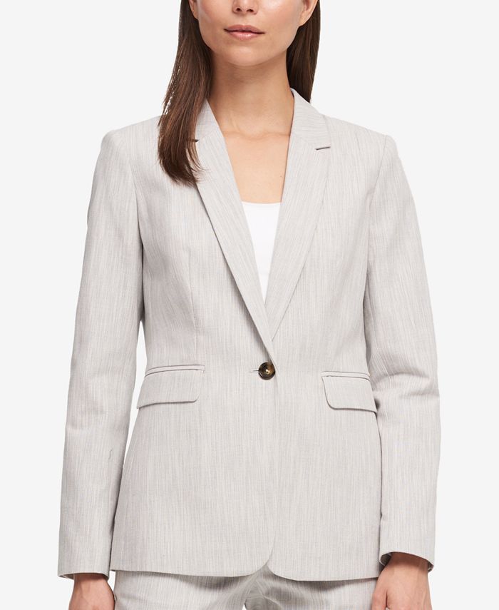 DKNY Women's Marled Single Button Blazer Gray Size 0