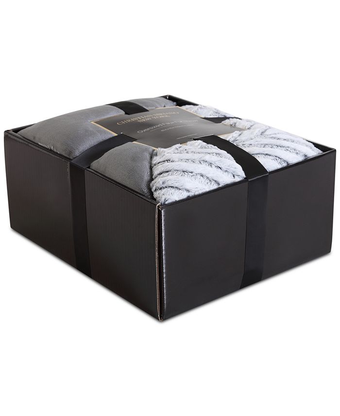 Christian Siriano New York Christian Siriano 60" x 70" Gray Chevron Luxury FauxFur Throw Macy's