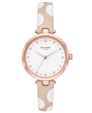 KATE SPADE KATE SPADE NEW YORK WOMEN'S HOLLAND NUDE & WHITE LEATHER STRAP WATCH 34MM