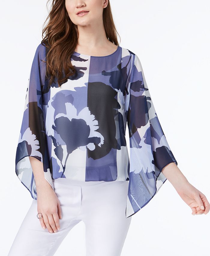 Alfani Petite Printed Angel-Sleeve Top, Created for Macy's - Macy's