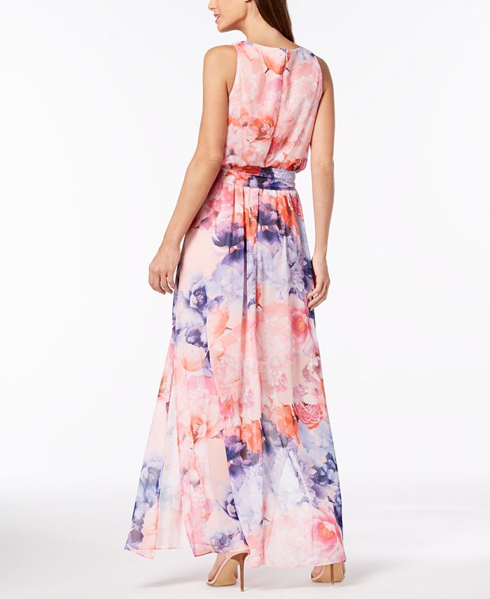 Jessica Howard Belted Floral-Print Maxi Dress - Macy's