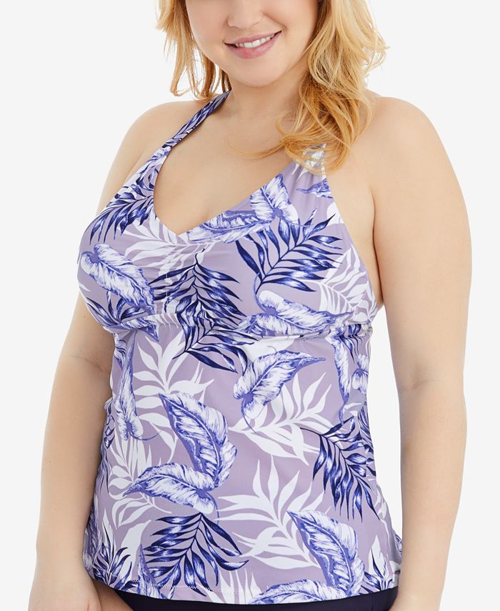 Raisins Curve Trendy Plus Size Breaker Printed MacraméBack Tankini Top