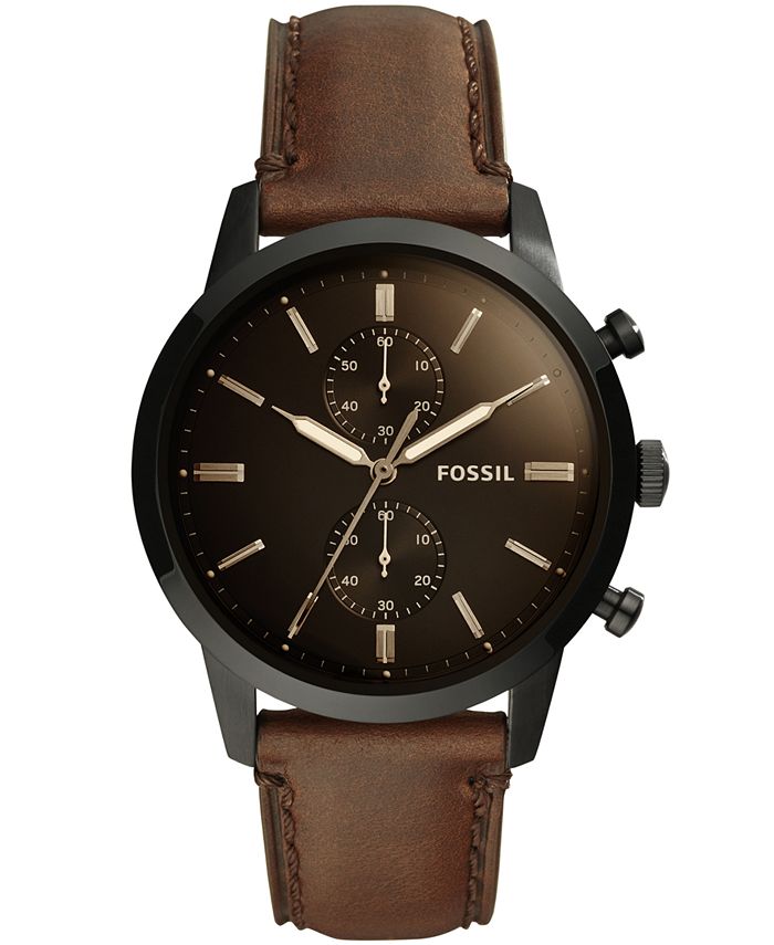 Fossil Men's Chronograph Townsman Brown Leather Strap Watch 44mm - Macy's