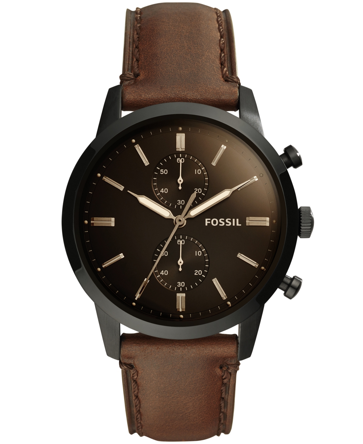 Men's Chronograph Townsman Brown Leather Strap Watch 44mm - Brown/Black