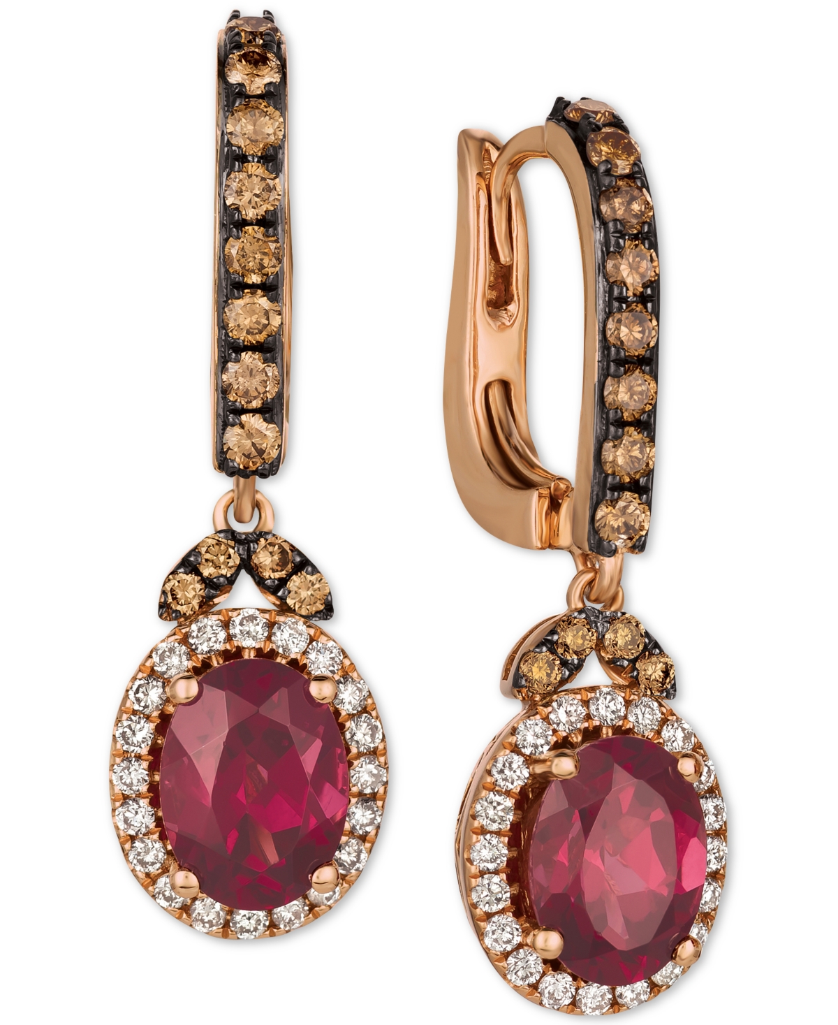 Raspberry Rhodolite (2-3/4 ct. t.w.) & Diamond (3/4 ct. t.w.) Drop Earrings in 14k Rose Gold - Garnet