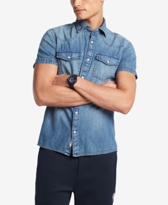 Tommy Hilfiger Men's Short-Sleeve Western Denim Shirt, Created for Macy's -  Macy's