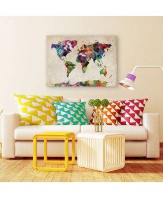 Michael Tompsett 'Urban Watercolor World Map' Canvas Art - 24" x 16"