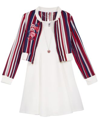Beautees - 3-Pc Dress, Bomber Jacket & Necklace Set, Big Girls