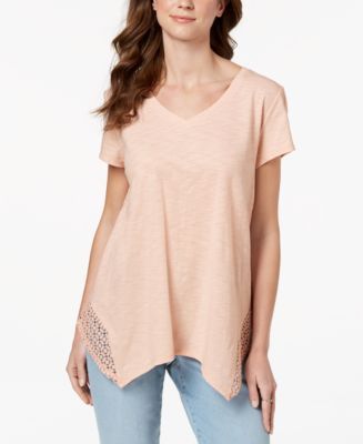 Style & Co Petite Handkerchief-Hem Tunic  Gray Size Petite S