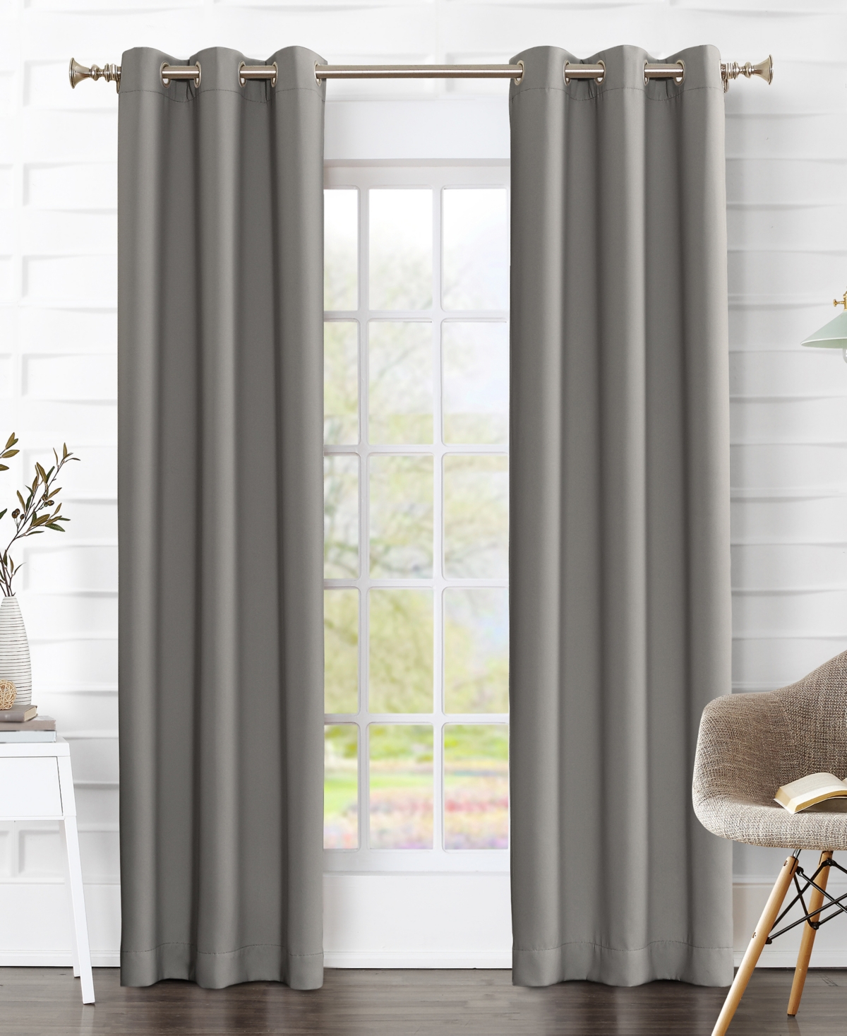 Preston 40" x 120" Grommet Top Blackout Curtain Panel - Stone