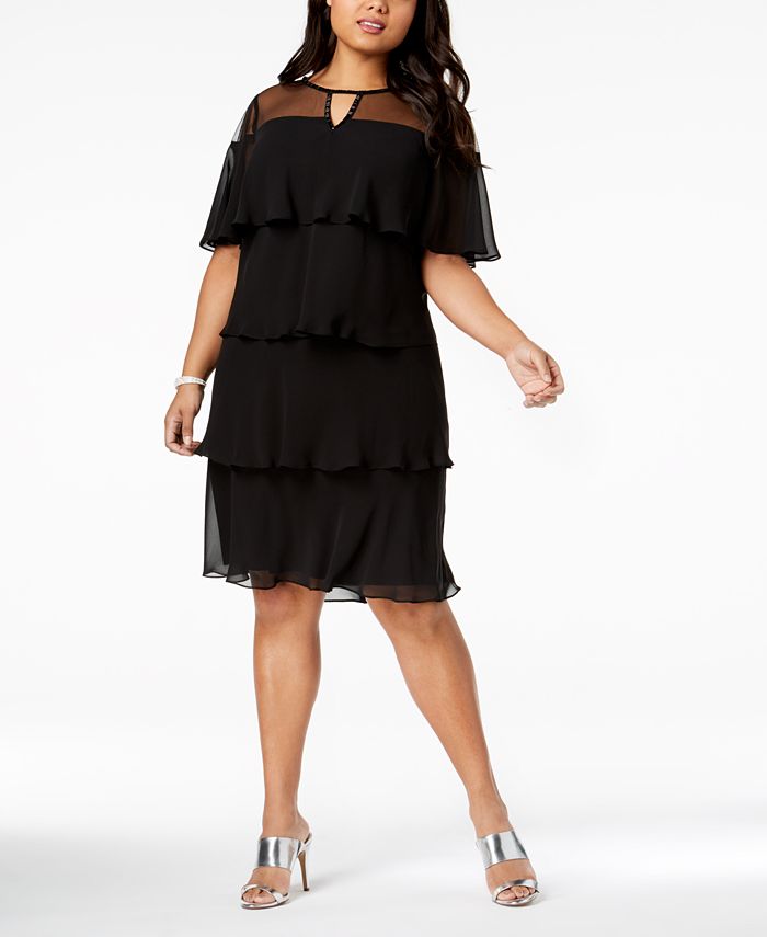 SL Fashions Plus Size Embellished Tiered Keyhole Dress - Macy's