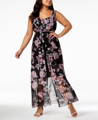 Connected - Plus Size Printed Chiffon Split Maxi Dress