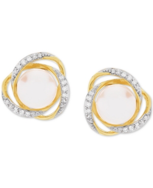 image of Honora Cultured Freshwater Pearl (7mm) & Diamond (1/8 ct. t.w.) Stud Earrings in 14k Gold