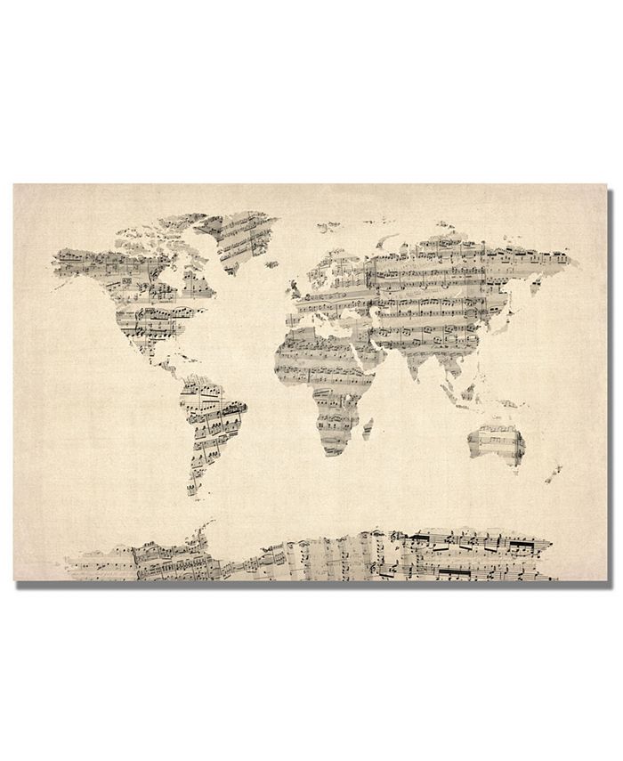 Trademark Global - Michael Tompsett Old Sheet Music World Map 30" x 47" Canvas Art Print