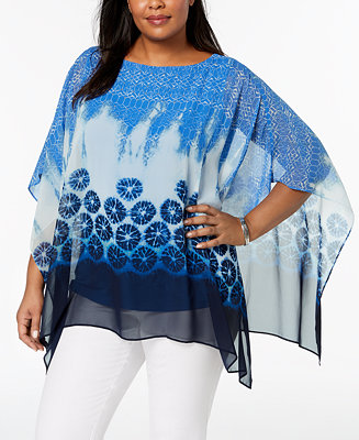 JM Collection Plus Size Printed Poncho Top, Created for Macy's ...