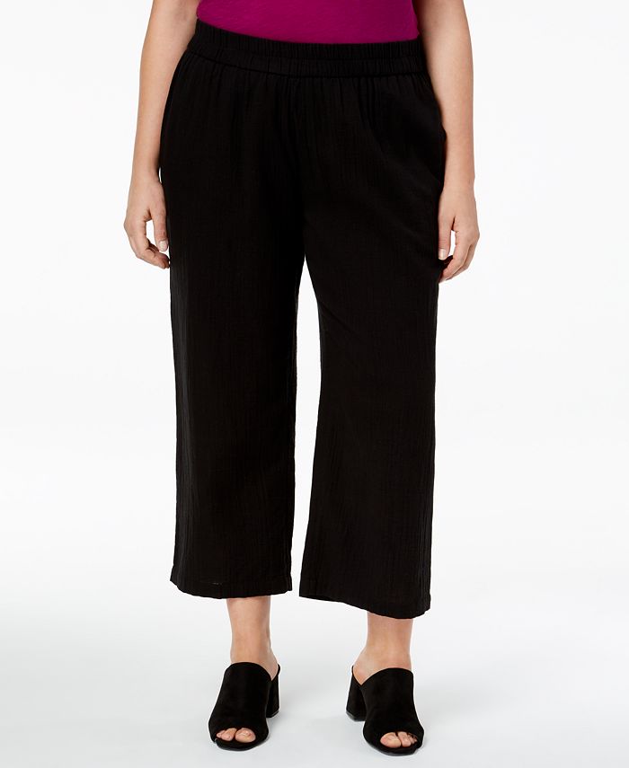 Eileen Fisher Plus Size Organic Cotton Straight-Leg Cropped Pants - Macy's