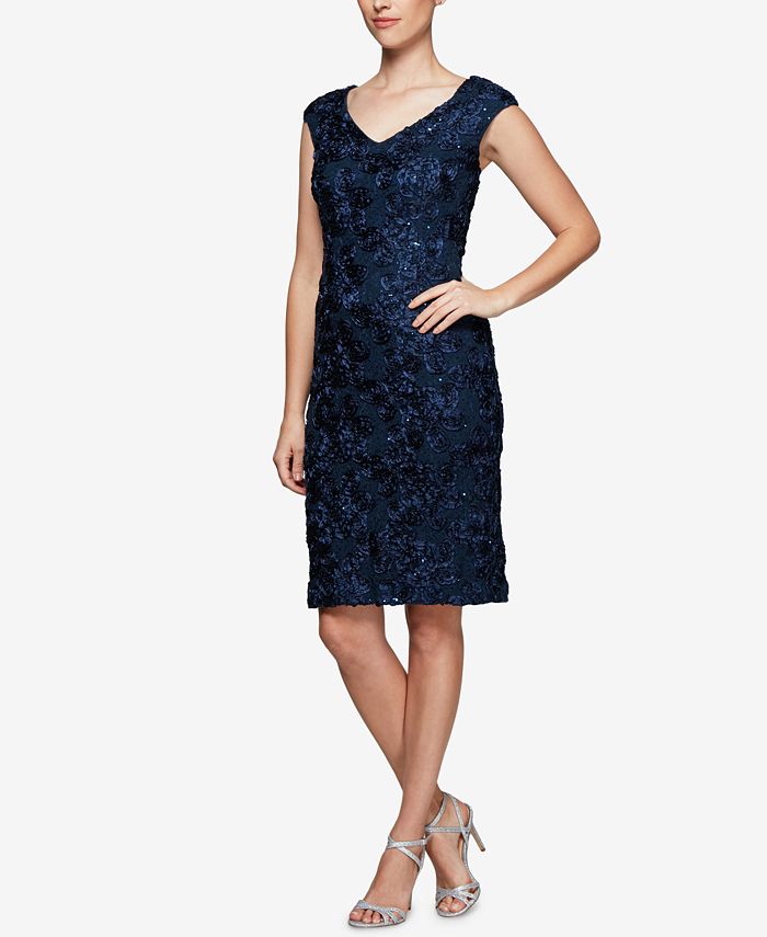 Alex Evenings Sequined Rosette Lace Dress - Macy's
