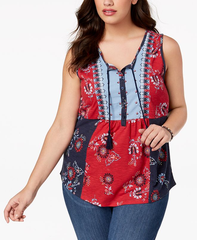 Style & Co Mixed Print Sleeveless Peasant Top, Created for Macy's