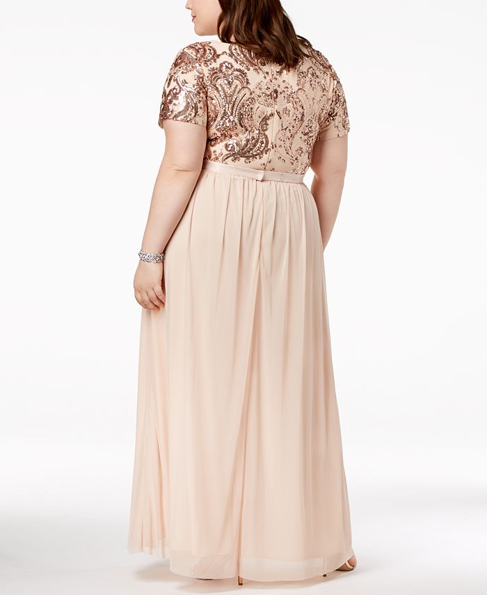 R & M Richards Plus Size Belted Sequin-Bodice Gown - Macy's