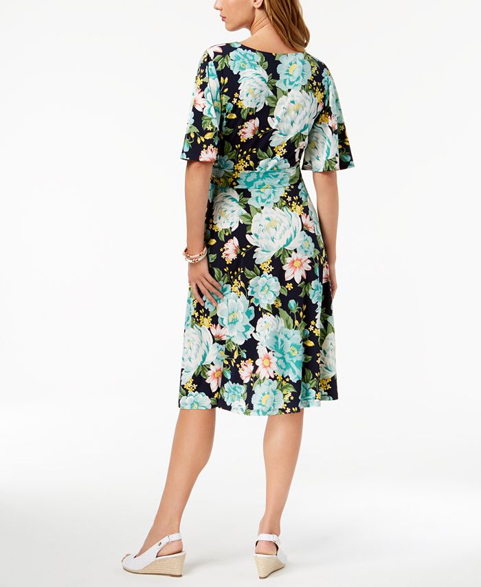 Charter Club Petite Floral-Print Flutter-Sleeve Dress, Created for Macy ...