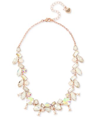 Betsey Johnson Rose Gold-Tone Crystal & Imitation Pearl Collar Necklace ...