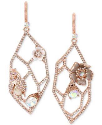 Betsey Johnson Rose Gold-Tone Crystal & Imitation Pearl Openwork Drop ...