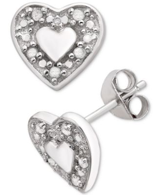 Macy's - Diamond Heart Stud Earrings (1/10 ct. t.w.) in Sterling Silver