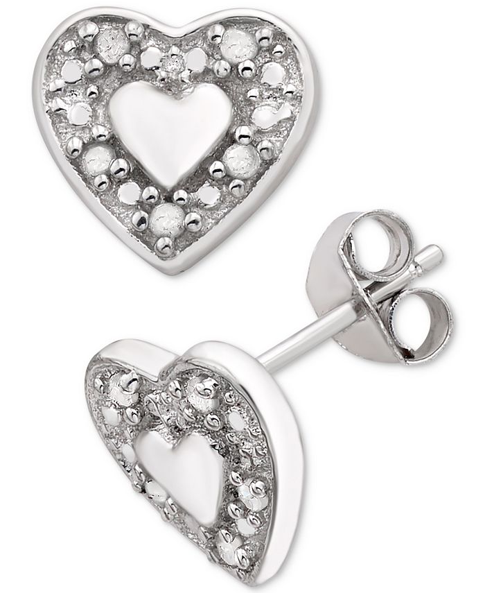 Macy's Diamond Heart Stud Earrings (1/10 ct. t.w.) in Sterling Silver
