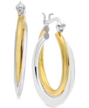 image of Essentials Small Two-Tone Polished Double Small Hoop Earrings s in Gold- and Silver-Plate