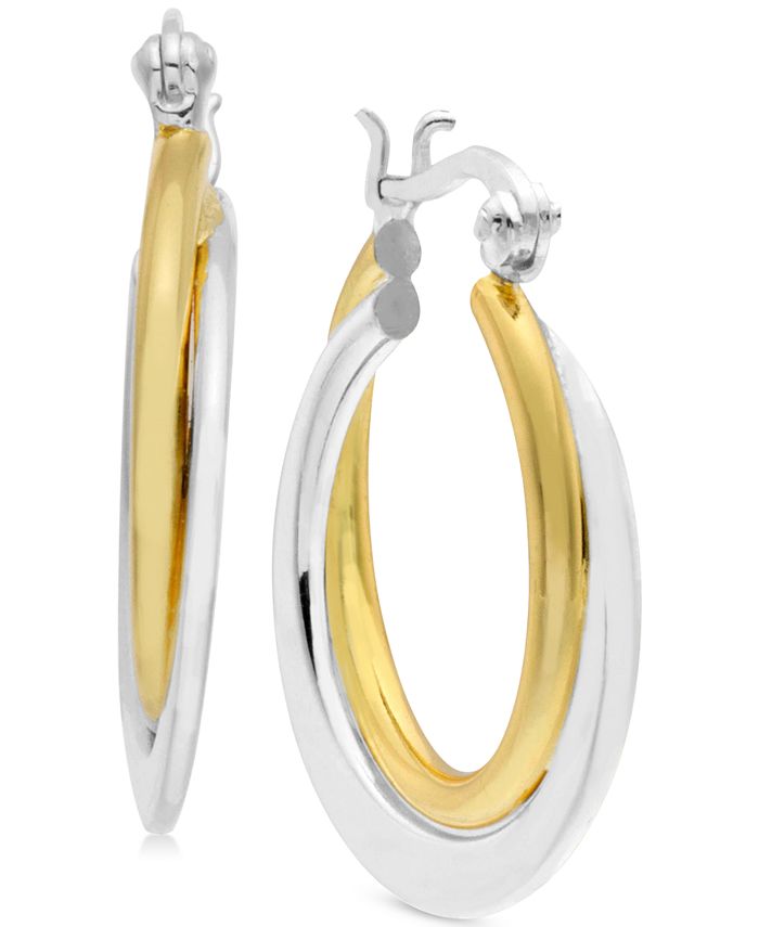 Essentials Small Two-Tone Polished Double Small Hoop Earrings s in Gold ...